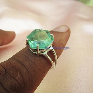 Hexagon Cut Emerald Ring: Boho Sterling Silver, American Style