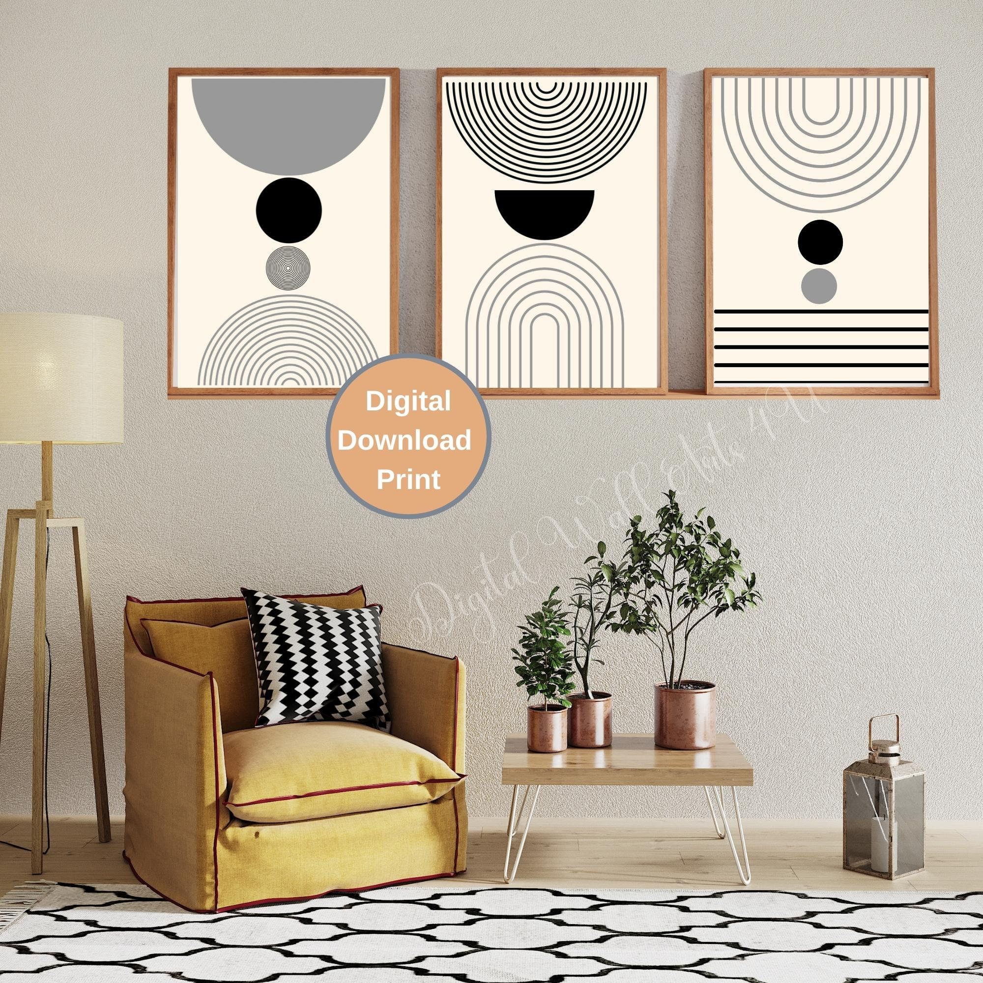 Mid Century Modern Wall Art Set of 3 Digital Downloadable - Etsy