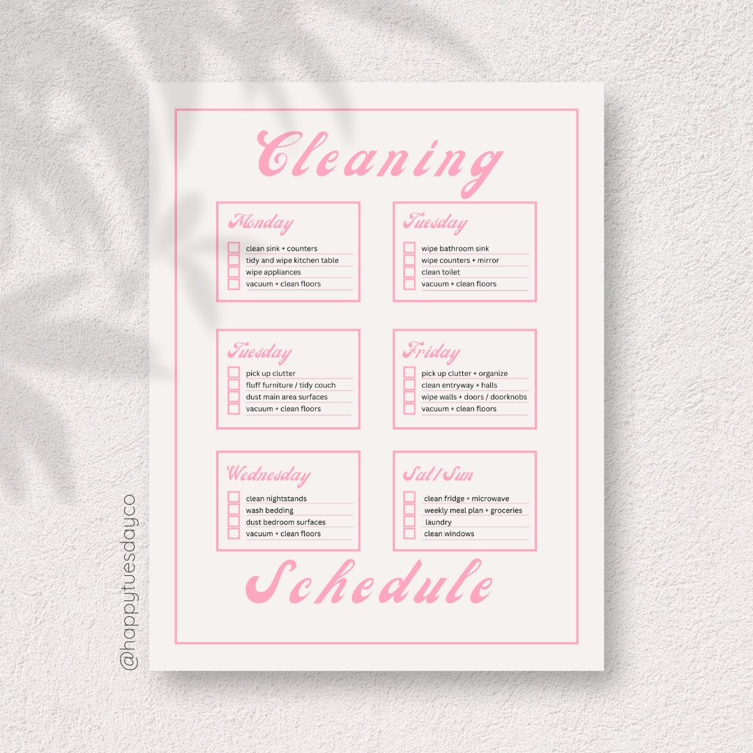 Pick Cleaning Schedule, Digital Download Cleaning Checklist, Daily