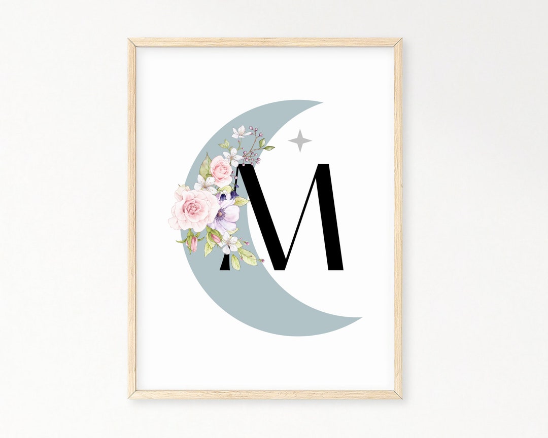 Initial Print, Printable Letter, Letter M, Moon Print, Nursery Print ...