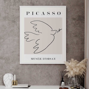 Picasso Bird, Exhibition Vintage Line Art Poster, Minimalist Line Drawing, Ideal Home Decor, Printable Picasso Wall Art, Picasso Poster