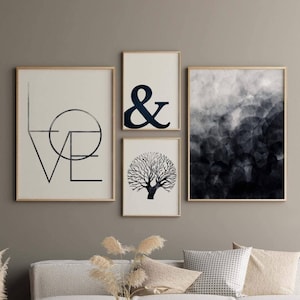 Blue gallery wall prints, Printable gallery wall, Set of 4 prints, Navy Blue abstract print, Print Set, Blue living room art, Navy printable