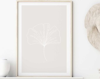 Gingko Print, Line Art, Gingko Leaf Art, Gingko Sign, Gingko Gift, One line floral Print, Line Art Flower Print, Floral Art, Ginko biloba,