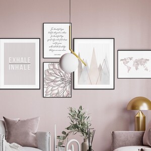 Blush Pink Gallery Wall Set, Pink Wall Art, Set of 5 Prints, Pink print set, Girls room Decor, Printable pink prints, Floral Print set, Pink