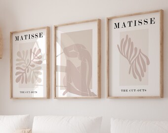 Matisse set of 3 art prints Matisse print digital download Pink beige gallery wall set, 3 piece wall art set, Matisse poster printable, pink