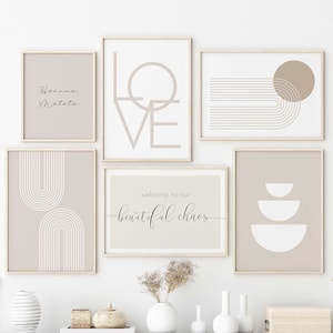 Gallery Wall Set, Beige Set of 6 Print, Neutral Print Set, Boho Gallery Wall Art, Mid century art set, Set of 6 Poster Set, Digital Art Set