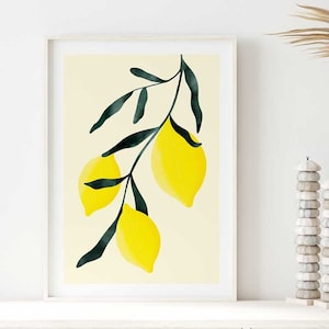 Les Citrons, Lemon wall art print, Vintage Lemons Fruit Market, French Kitchen, Yellow Dining Wall Decor, Digital Download, Citrus Print