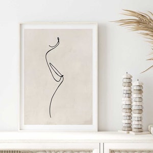 Woman Line Art Prints, Minimalist Wall Art, Woman Line Drawing, Aesthetic Room Decor, Gallery Wall Set, Modern Art, Beige printable line art