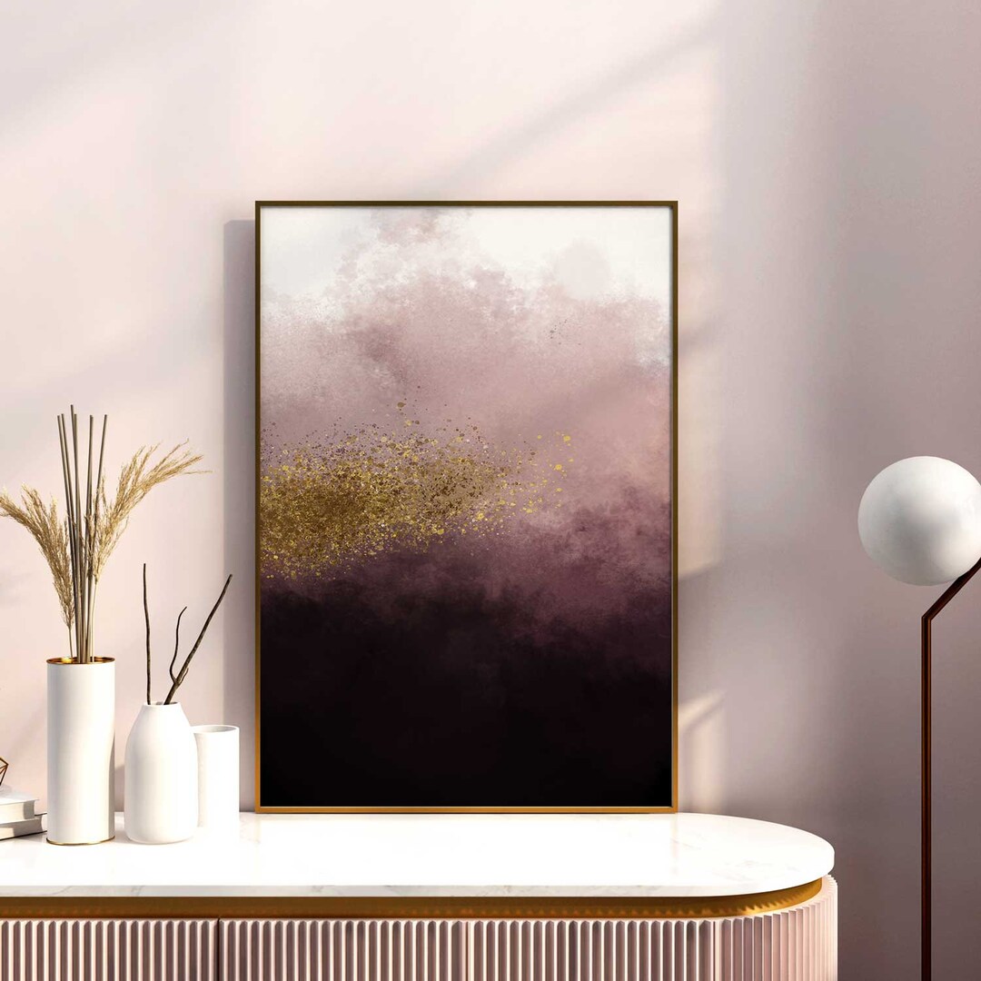 Burgundy and Gold Printable Wall Art, Dark Red Wall Art Print, Fluid ...