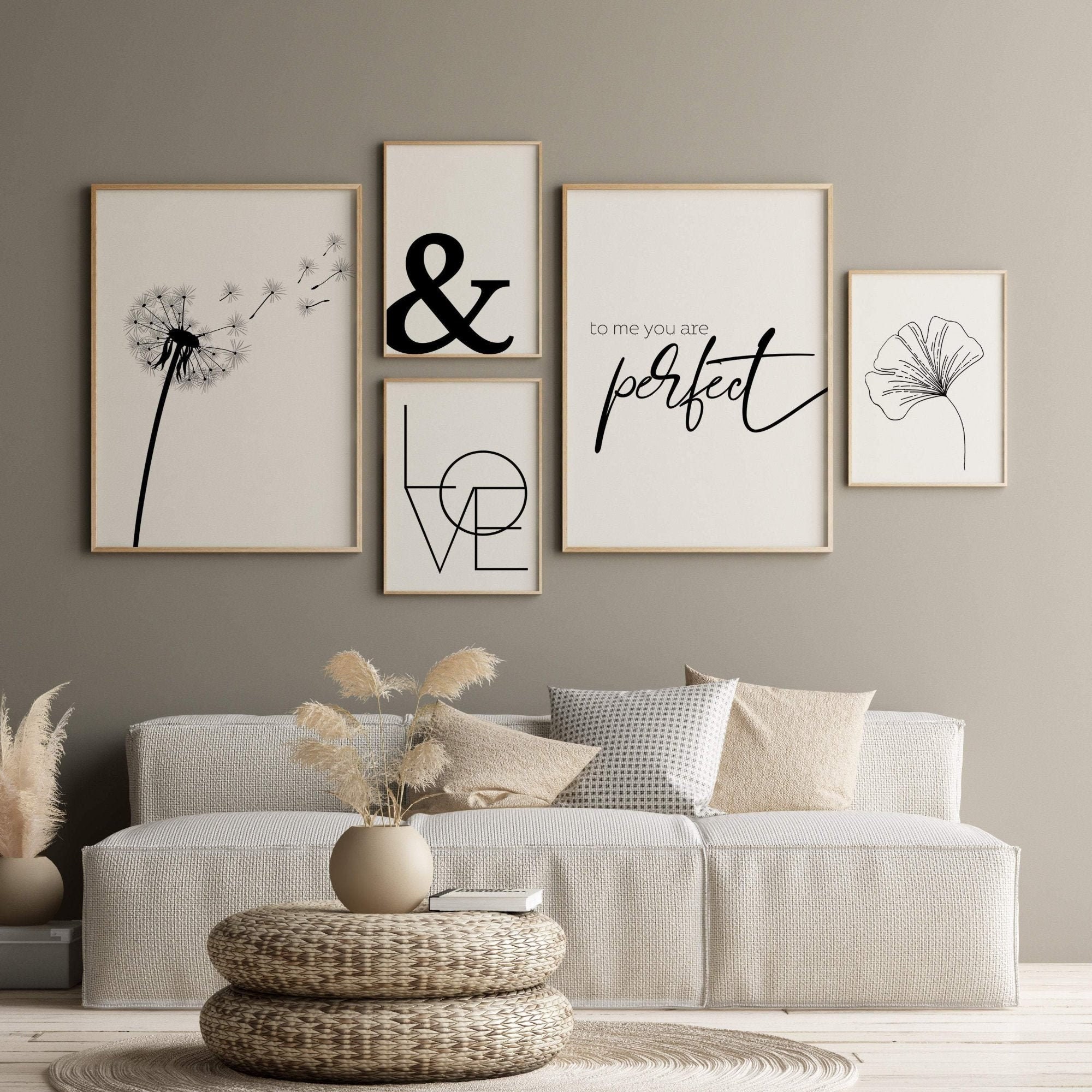 Black and White Gallery Wall Art, Black Wall Art Print Set, Set of 5 ...
