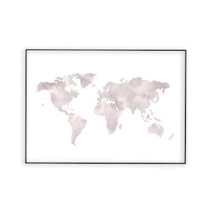 Blush Pink World Map Print, Girl Nursery Wall Decor, Printable Wall Art, Pink Beige World Map Poster, Art Map of The World, Digital Download