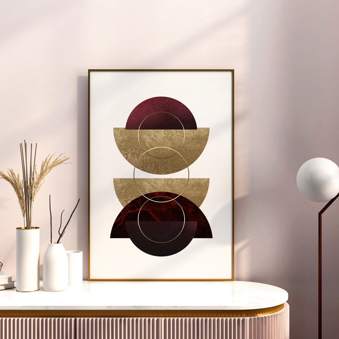 Dark Red Wall Art Print Burgundy Black Gold Print Geometric Etsy UK