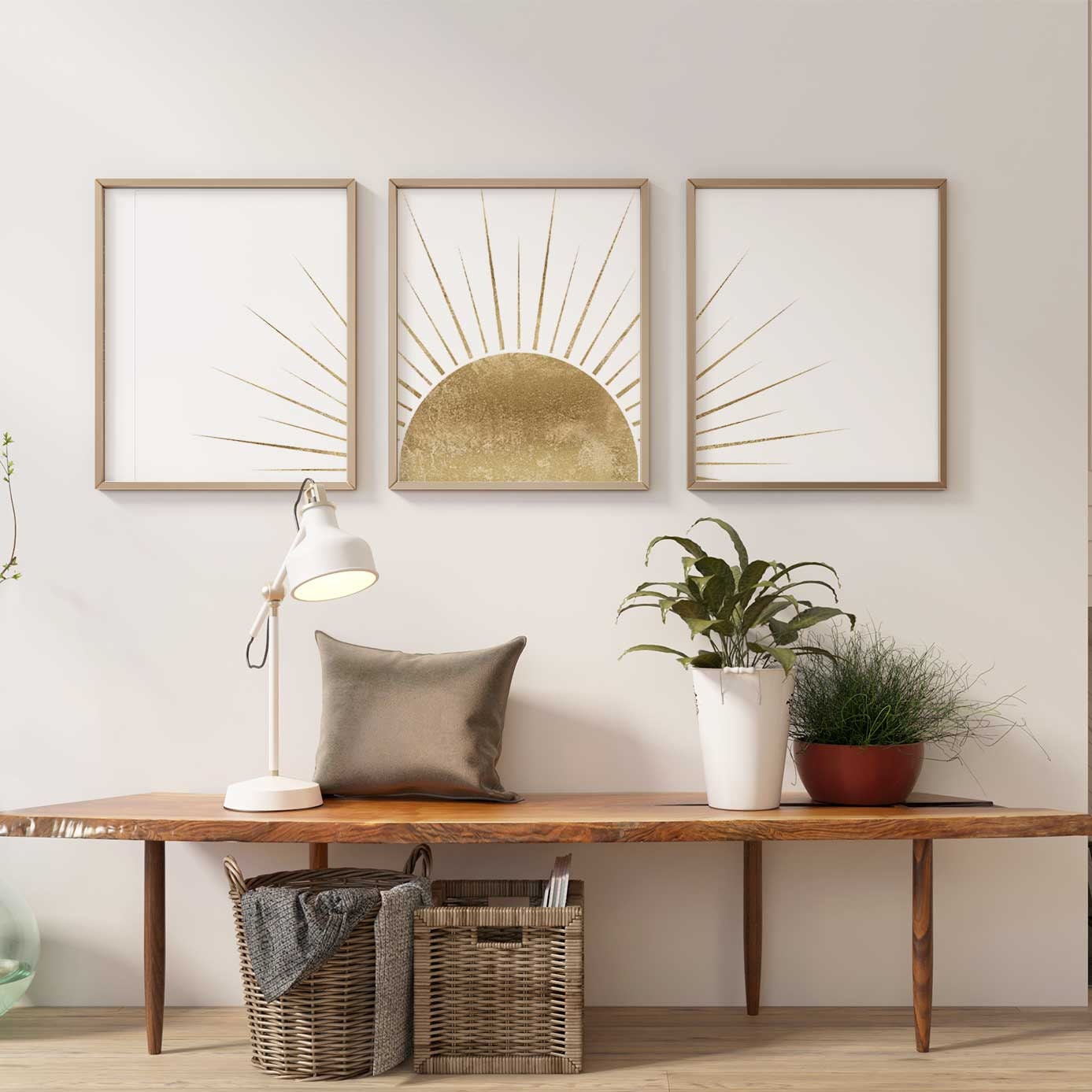 Gold Livingroom Wall Art, Set of 3 Prints Wall Art, Sun Wall Art Prints ...