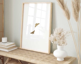 Flying bird wall decor, Wall Art, Gold home decor, Printable bird print, Modern Printable Wall Art, Gold decor, Flying Birds, Nature Art