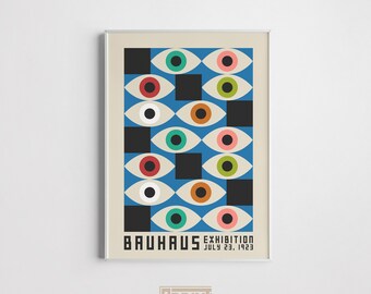 Bauhaus Print, Bauhaus Exhibition Poster, Geometric Eye Wall Art, Mid Century Modern, Bauhaus Decor, Minimalist Retro Wall Art, Digital Art