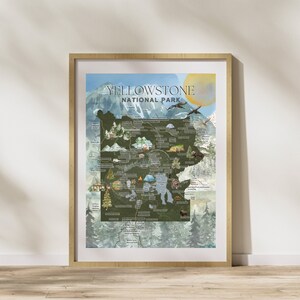 Yellowstone National Park Map Watercolor Poster - Rustic Home Decor