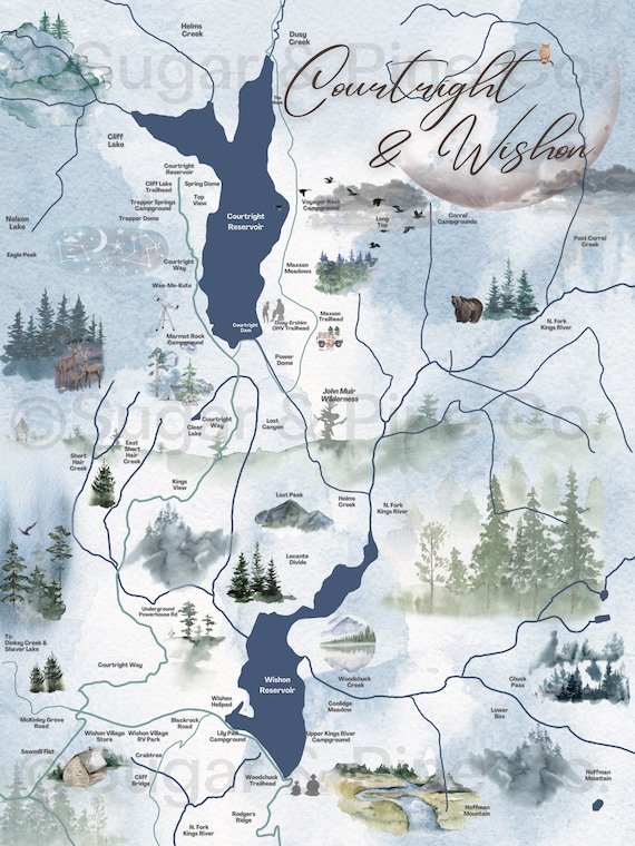 Courtright Reservoir and Wishon Lake Map Print for Airbnb Etsy Canada