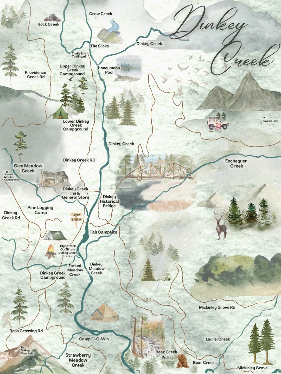 Dinkey Creek Map Print for Airbnb, Home, or Cabin - Etsy