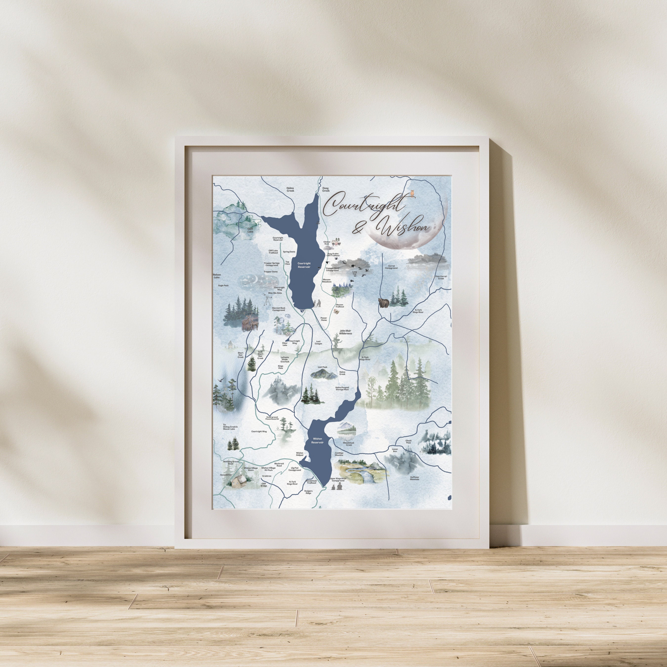 Courtright Reservoir and Wishon Lake Map Print for Airbnb Etsy Canada