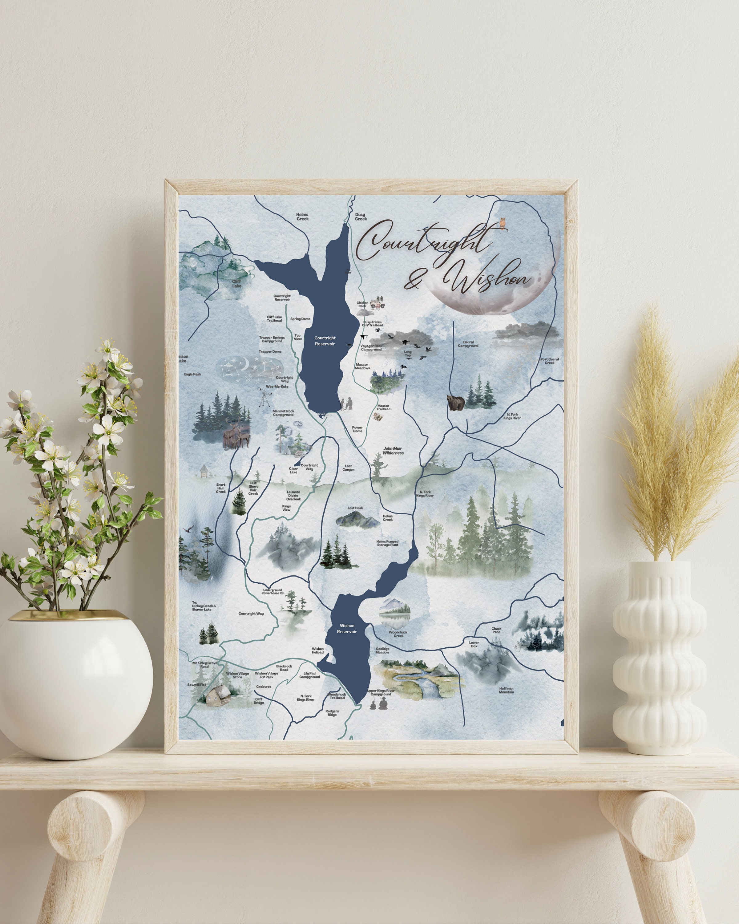 Courtright Reservoir and Wishon Lake Map Print for Airbnb Etsy Canada