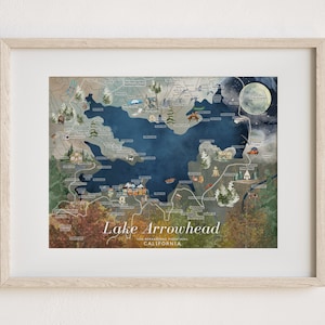Lake Arrowhead Watercolor Map Poster, San Bernardino Wall Art, Art for Airbnb Rental, Lake Arrowhead Painting, Artistic Community Map Print