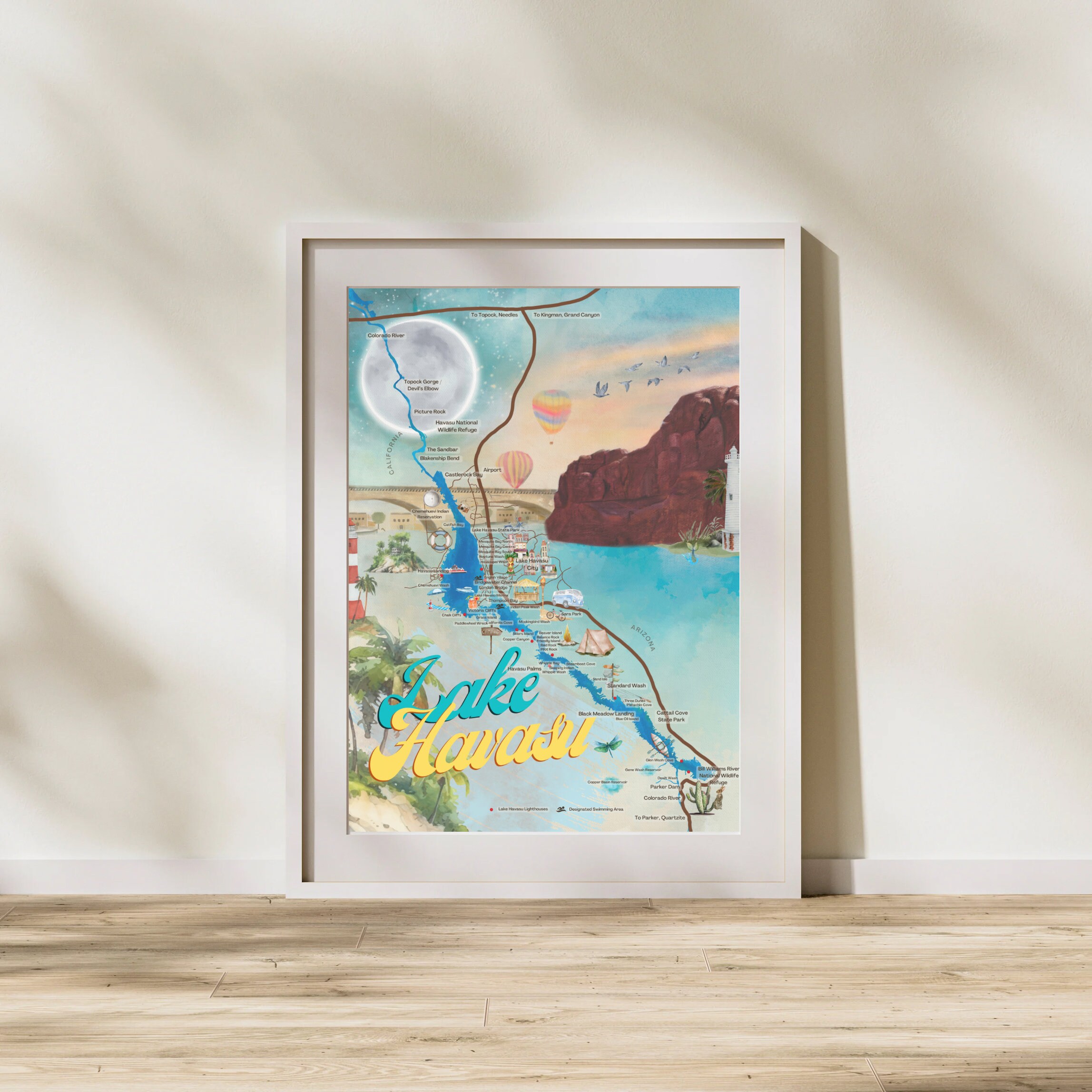 Lake Havasu Watercolor Map Poster, Havasu Wall Art Print, Art for