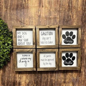 dog collection, wood dog signs, farmhouse dog sign, new puppy gift, dog lover gift, home is where my dog is, paw sign with name, dog decor