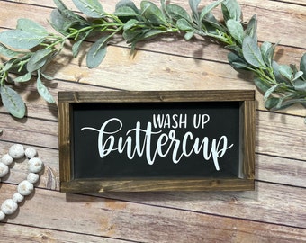 wash up buttercup sign, wash up buttercup, bathroom wall decor, bathroom sign, kids bathroom sign, powder room sign, bathroom decor