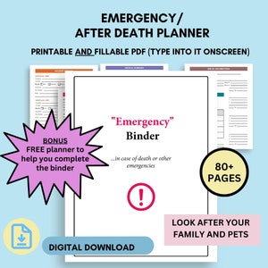 Emergency Binder.  Editable In Case of Emergency Binder.  Fillable planner. End of life planner. Editable emergency binder. Digital Download