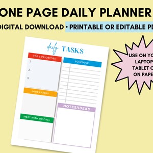 Einseitiger Tagesplaner Druckbarer oder bearbeitbarer Laptop-Planer Goodnotes-Tagesplaner Druckbarer Tagesplaner Fillable pdf Interaktives pdf
