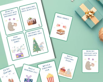 52 Adventskärtchen zum Ausdrucken. Familienadventsaktivitäten. Sofortiger Download. Druckbare Adventskalender Füller. Weihnachtsaktivitäten Kinder