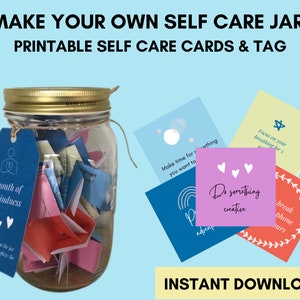Self care challenge jar  Printable cards  Month of Self care activities Stress relief gift Anxiety relief Cheer up gift for her
