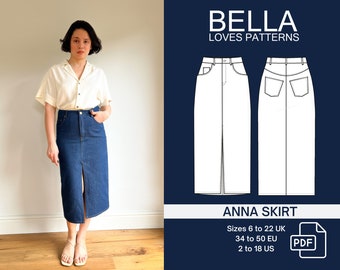 NEW ANNA skirt - Pdf sewing pattern - Denim skirt - sizes 6 -22 UK Multi size pattern - English only