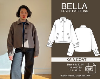 NEW KAIA double face coat - Pdf sewing pattern - Read description - sizes 6 -22 UK Multi size pattern - English only