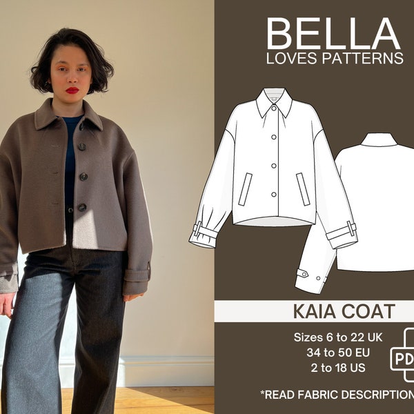 KAIA DOUBLE face coat - Pdf sewing pattern - Read description - sizes 6 -22 UK Multi size pattern - English only