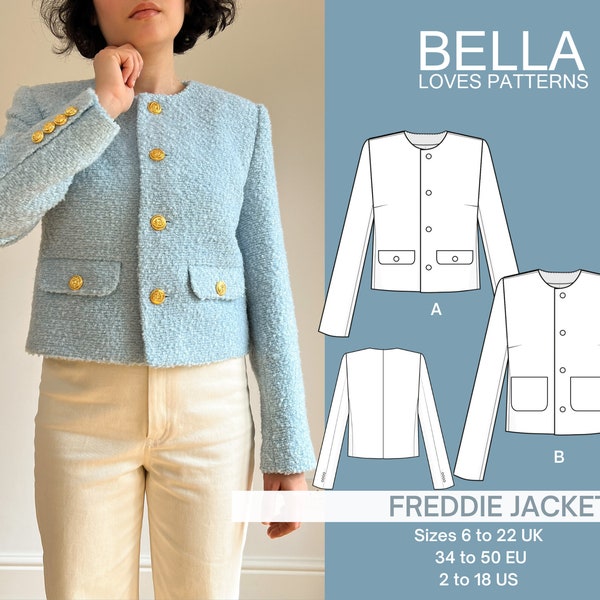 FREDDIE JACKET - tweed jacket Pdf sewing pattern - sizes 6 -22 UK Multi size pattern - English only