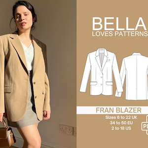 FRAN BLAZER - Pdf sewing pattern - sizes 6 -22 UK Multi size pattern - English only