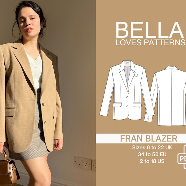 BLAZER FRAN - Patron de couture PDF - tailles 6 -22 UK Modèle multi-tailles - En anglais uniquement