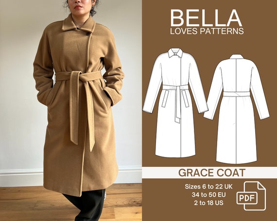 GRACE COAT - Pdf Sewing Pattern - Sizes 6 -22 UK Multi Size