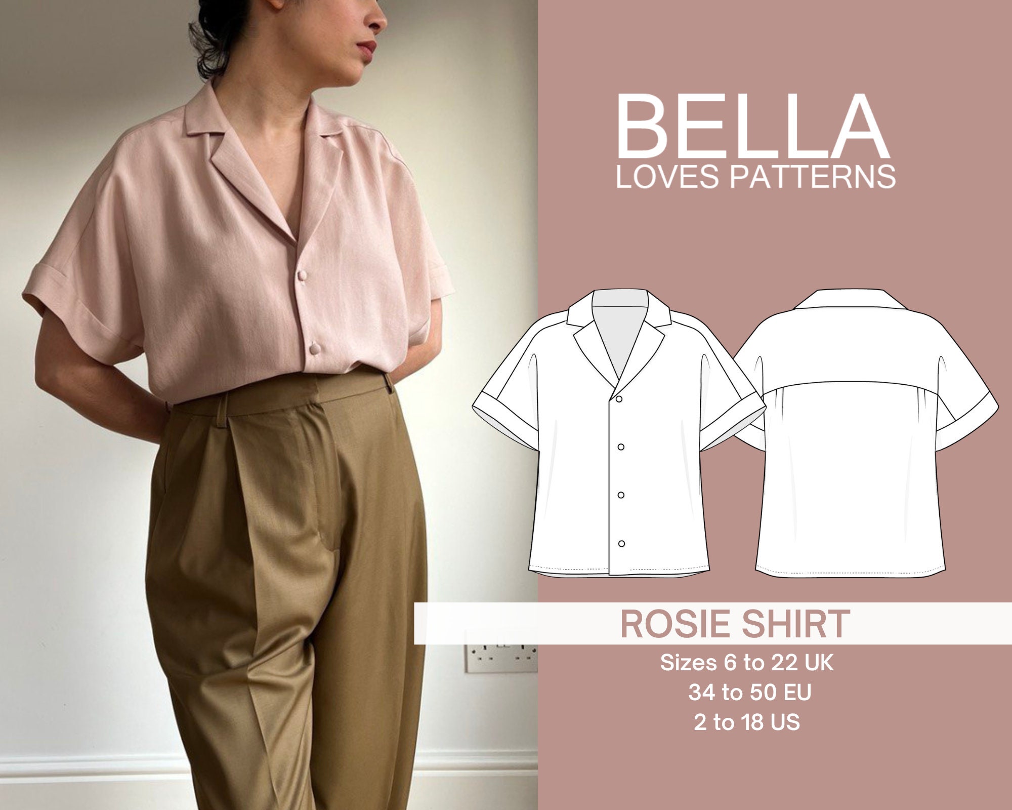 ROSIE SHIRT Pdf Sewing Pattern Sizes 6 22 UK Multi Size Pattern Etsy