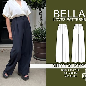 BILLY TROUSERS - Pdf sewing pattern - sizes 6 -22 UK Multi size pattern