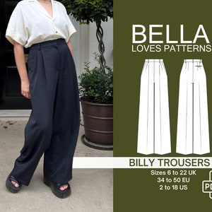 BILLY TROUSERS - Pdf sewing pattern - sizes 6 -22 UK Multi size pattern