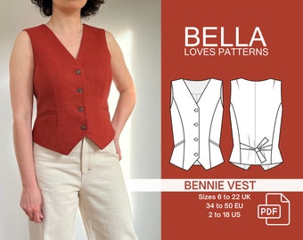 BENNIE VEST - Pdf sewing pattern - sizes 6 -22 UK Multi size pattern - English only