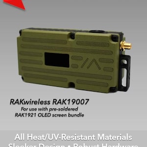 May include: A green, laser-engraved case for the RAKwireless RAK19007, a device for use with pre-soldered RAK1921 OLED screen bundle. The case features a sleek design, heat and UV-resistant materials, robust hardware, and GPS support. The text "Generation 2" and "Cases for Meshtastic TM" are visible at the top of the image.