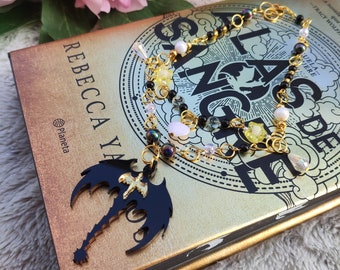 Collar, necklace dragon fourth wing,iron flame, alas de sangre  - earrings fanart literario, xaden, violet