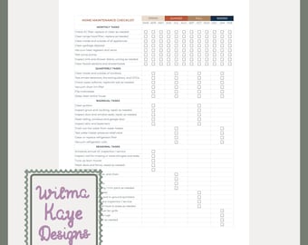 Home Maintenance Checklist and Spreadsheet, Editable Google Sheet and Printable Digital Download