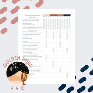 Home Maintenance Checklist and Spreadsheet, digital download of printable copy and editable Google Sheet spreadsheet