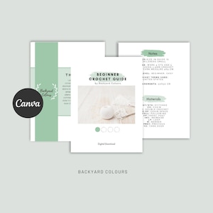 May include: A digital download guide for beginner crocheters. The guide includes instructions for crocheting a project, a list of materials, and abbreviations. The guide is by Backyard Colours.