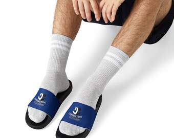 Men's PU Slide Sandals - Black/Blue [ White/Blue