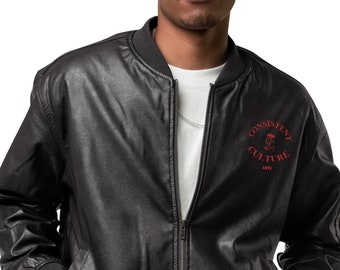 Leather Bomber Jacket (Black/Red)